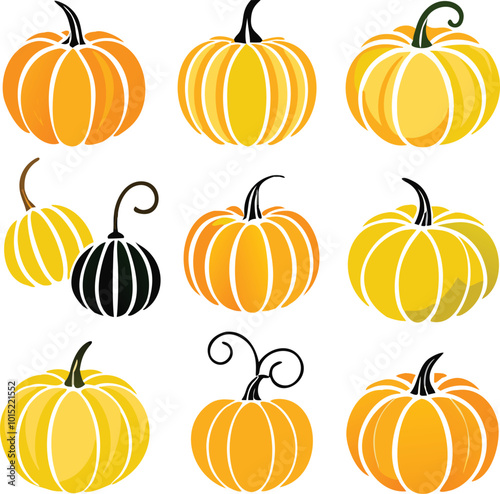 Set of colorful pack of halloween pumpkins collections