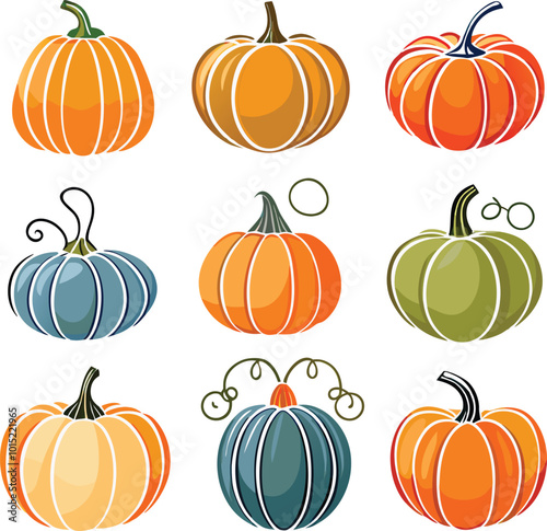 Set of colorful pack of halloween pumpkins collections photo