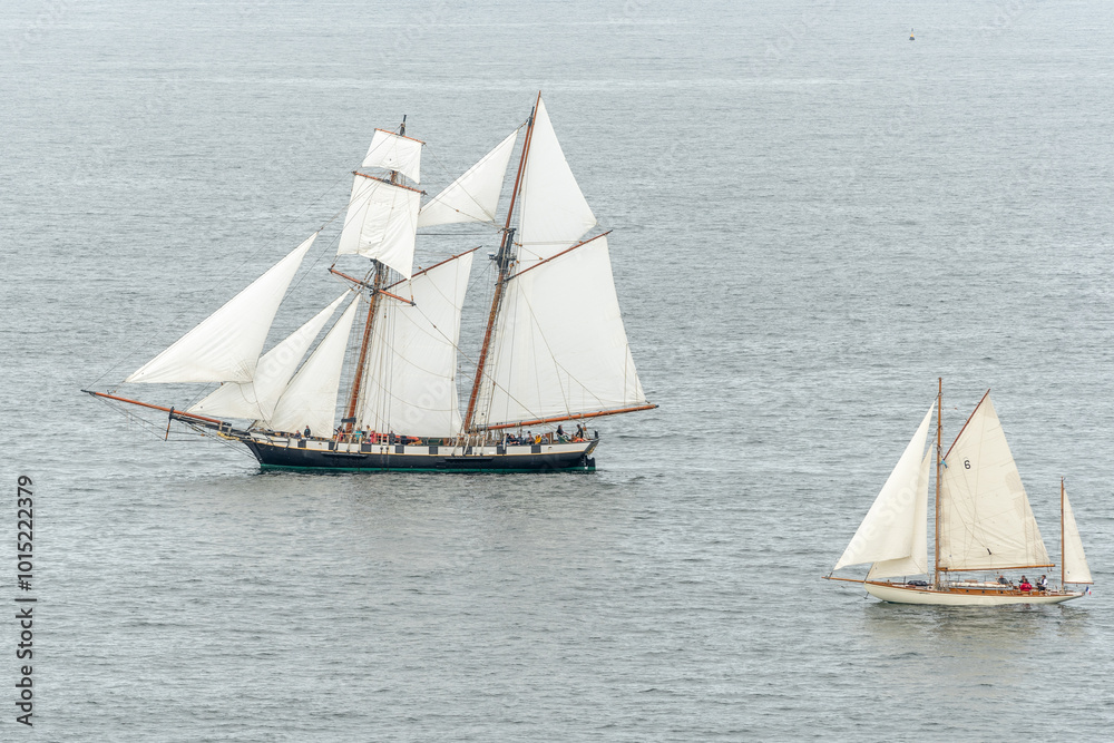 Fototapeta premium Large traditional sailing boat in a bay on the Atlantic Ocean.