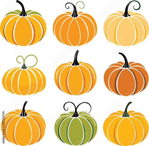 Set of colorful pack of halloween pumpkins collections