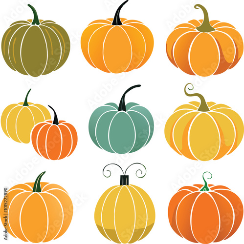 Set of colorful pack of halloween pumpkins collections