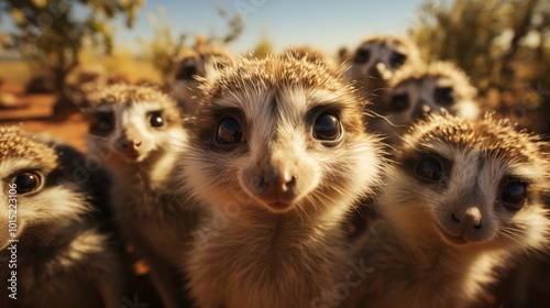 Wallpaper Mural Close-up of a group of 3d, cute animals looking straight at the camera with smiling expressions. Realistic safari, zoo wildlife background. Nature image. Ultra wide angle lens. Torontodigital.ca