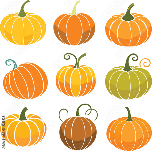 Set of colorful pack of halloween pumpkins collections