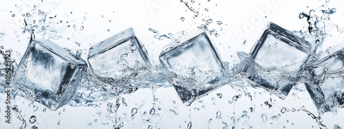 Ice Cubes and Water Splashes on White Background - High-Quality Photography