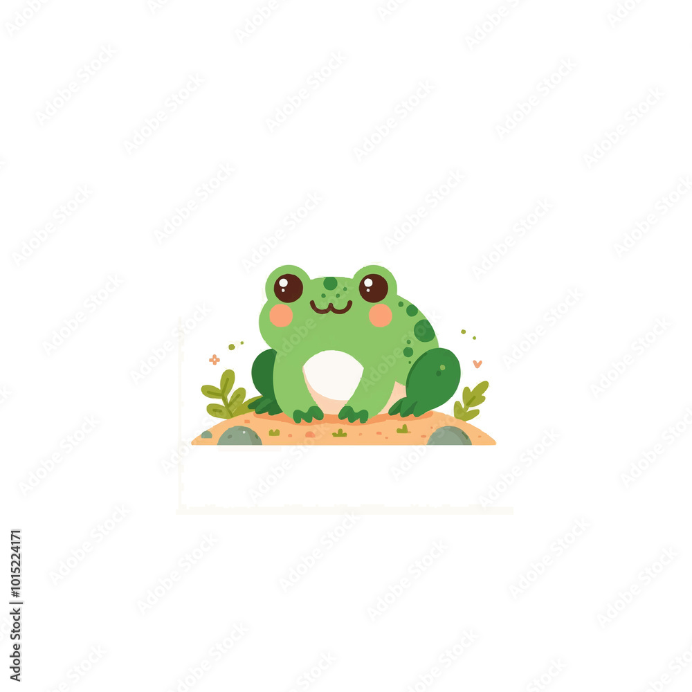 Cute Frog in Vector Illustration for Spring Animals Theme on White Background