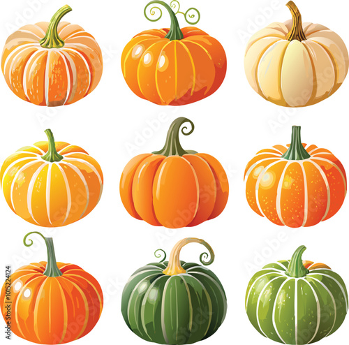 Set of colorful pack of halloween pumpkins collections photo