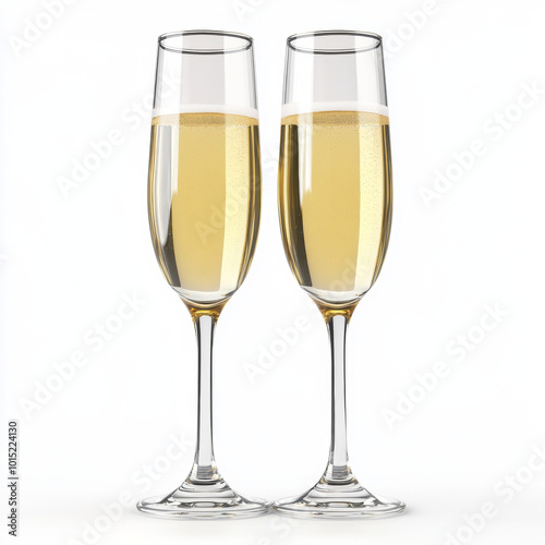 Two glasses of champagne on a white background