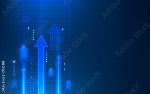 Arrow background. Graph growth up. Money increase. Strategy stock or profit chart. Financial market. Business leadership. Progress movement. Investment value. Vector abstract concept