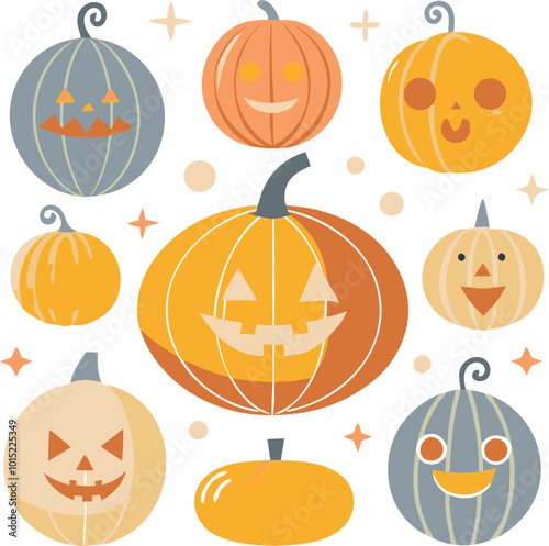 Set of colorful pack of halloween pumpkins collections