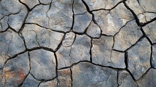 Close-up of cracked dry earth, showing the texture and patterns of the soil.