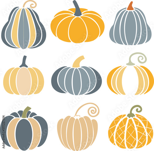 Set of colorful pack of halloween pumpkins collections