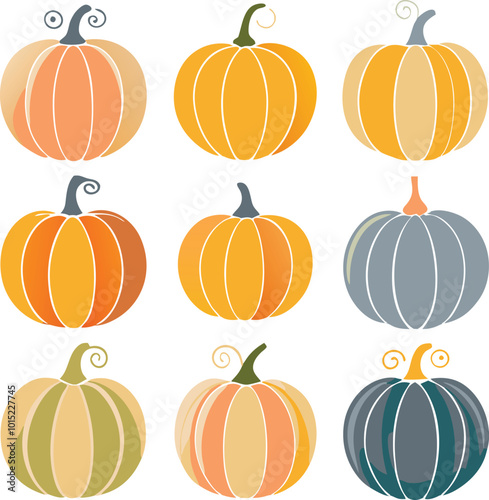 Set of colorful pack of halloween pumpkins collections