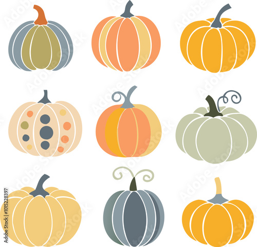 Set of colorful pack of halloween pumpkins collections