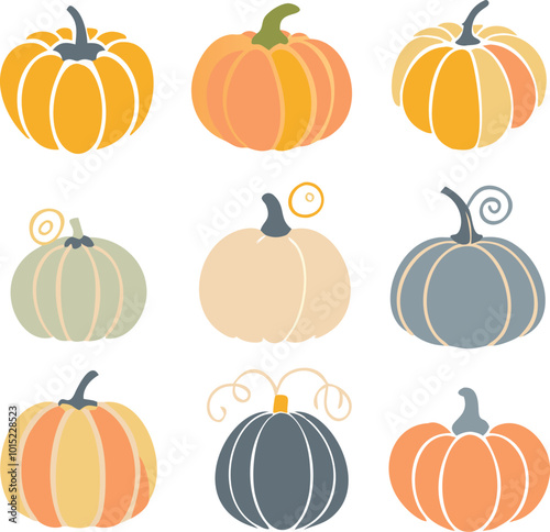 Set of colorful pack of halloween pumpkins collections