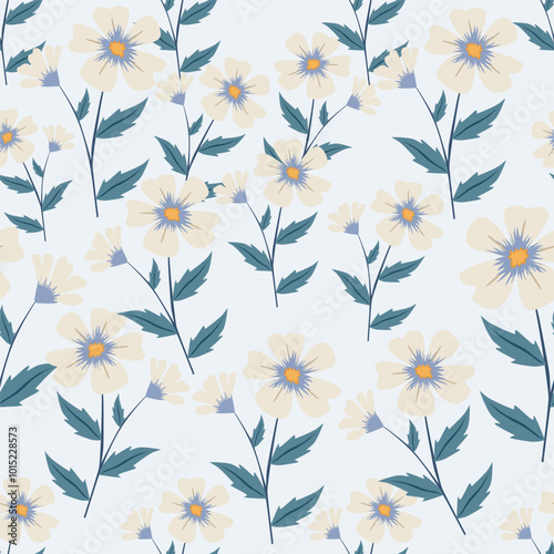 White background vector seamless pattern with delicate flowers for textile and fabric print and other uses.