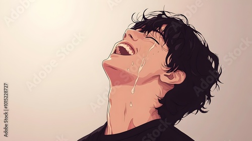 Man with Conflicting Emotions in Minimalistic Anime-Inspired Flat