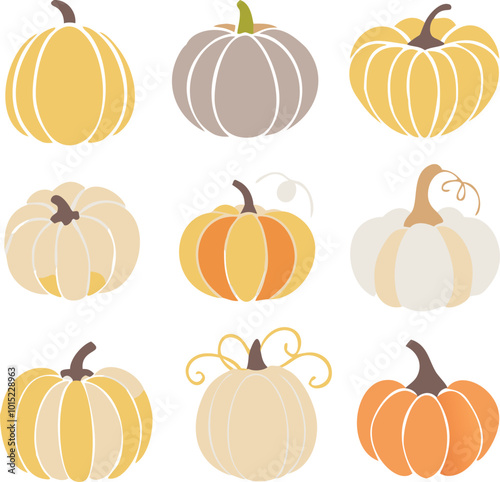 Set of colorful pack of halloween pumpkins collections