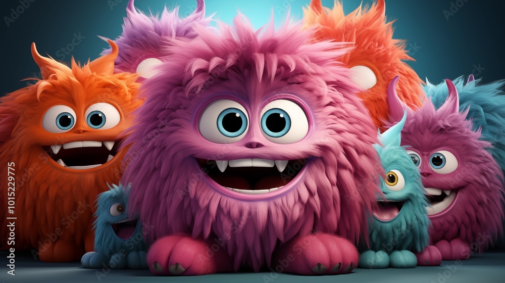 Fototapeta premium Colorful furry and cute monster dancing and waving 3D render character cartoon style Isolated on transparent background