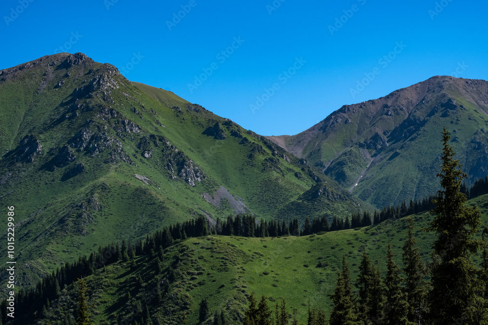 Obraz premium The tourist route to the alpine lake is not far from Almaty. On the way to the Big Almaty Lake