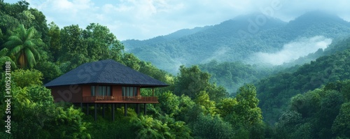 Serene mountain retreat nestled in lush greenery
