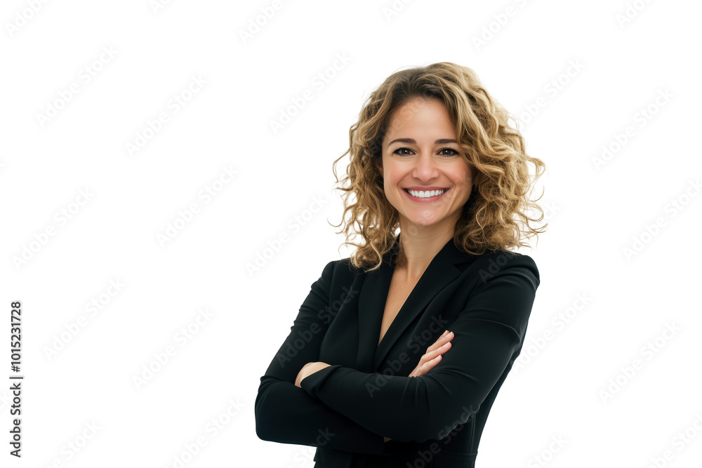 Business woman portrait isolated on white transparent background, Afro businesswoman in suit, crossed arms, PNG Business woman portrait isolated on white transparent background, Afro businesswoman in suit, crossed arms, PNG