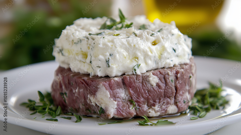 Delicious Filet Mignon de Dinde au Boursin in Natural Daylight Delicious Filet Mignon de Dinde au Boursin in Natural Daylight