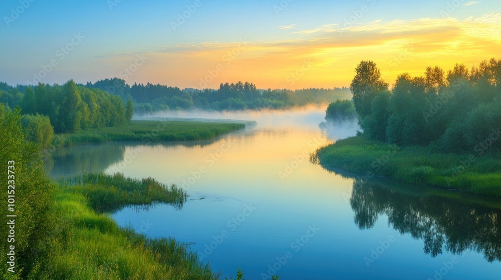 Fototapeta premium Serene River Mist at Dawn