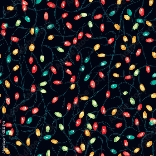 Colorful Seamless Cristmass Lights Pattern Wallpaper Illustration photo