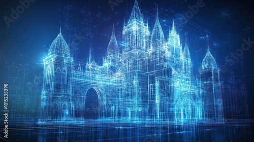 Digital Wireframe of a Gothic Cathedral