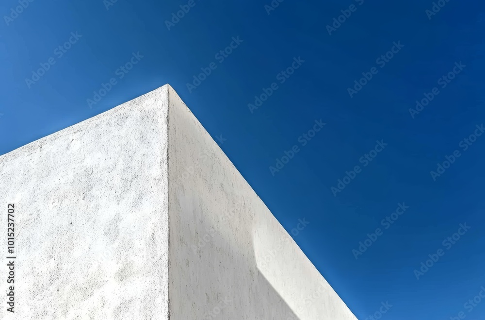 A striking white structure emerges against a vivid blue sky under bright sunlight, emphasizing modern minimalist architecture A striking white structure emerges against a vivid blue sky under bright sunlight, emphasizing modern minimalist architecture