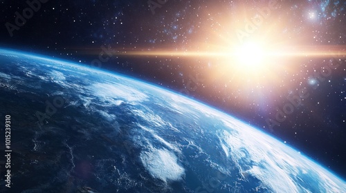 Earth from Space with Sun Rays