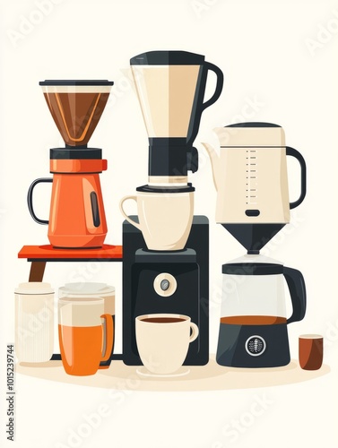 Wallpaper Mural Coffee brewing equipment and cups. Torontodigital.ca