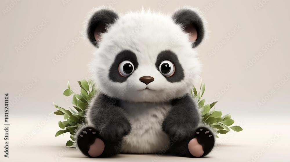 Cute baby panda cub sitting, 3D illustration on isolated background Cute baby panda cub sitting, 3D illustration on isolated background