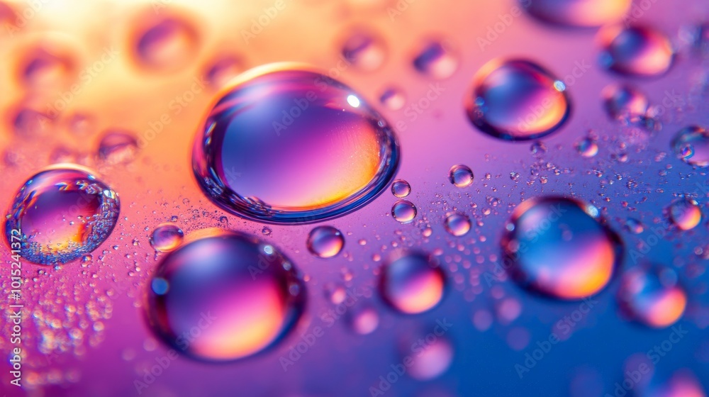 Colorful Water Droplets on Vibrant Surface Colorful Water Droplets on Vibrant Surface