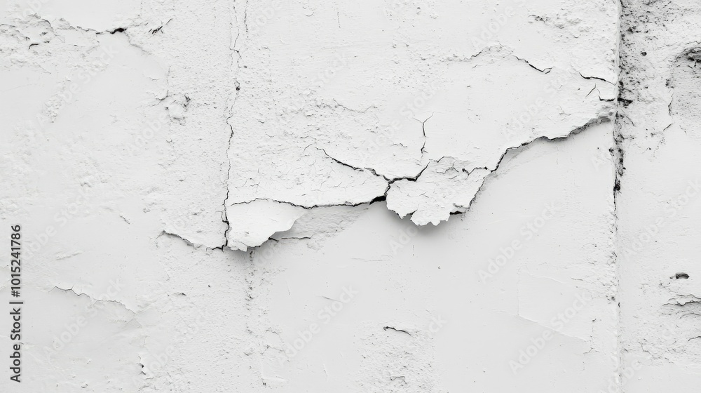 Fototapeta premium Close-up of a white cracked wall with rough texture.