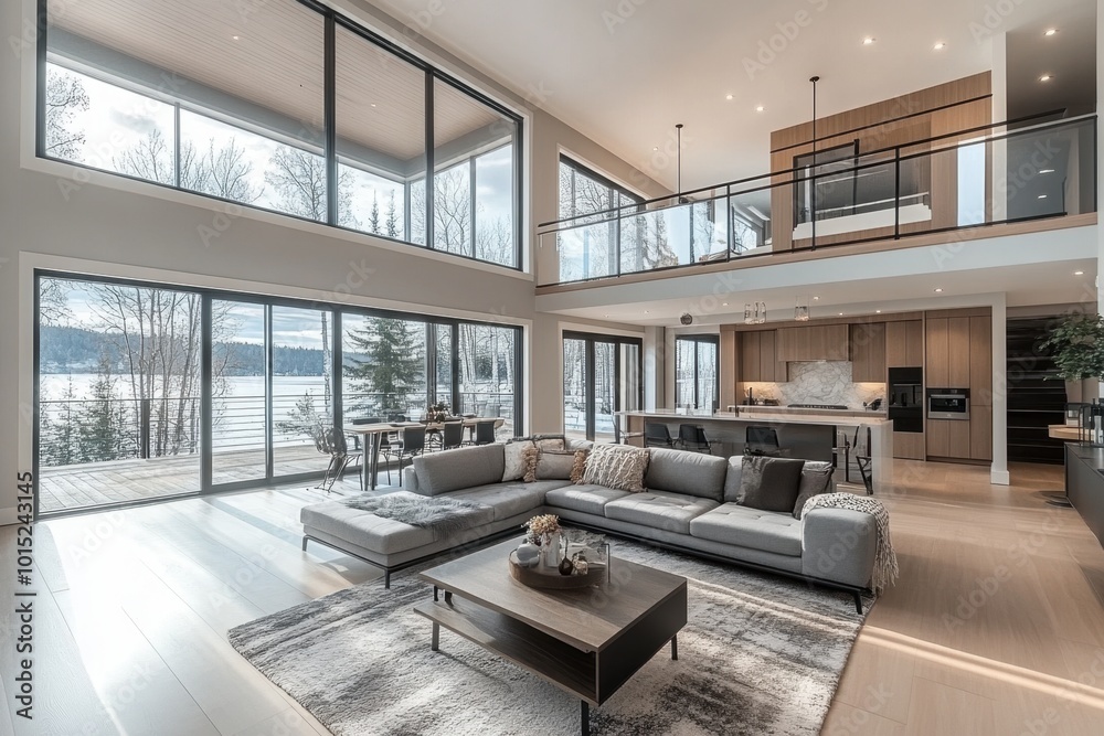 Beautiful living room interior in new luxury home with open concept ...