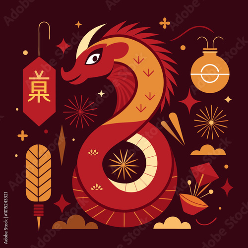 minimalist and sophisticated scene with a dark for lunar new year 2025
