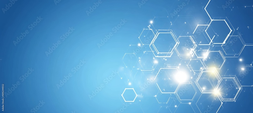 Digital Medical Blue Abstract Background With Transparent Cell. Medicine And Science Concept.