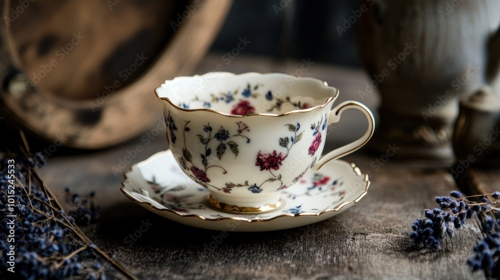 Fototapeta premium Vintage Teacup on Rustic Background