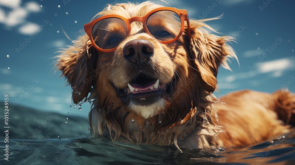 Dog in sunglasses chilling on sea, summer Dog in sunglasses chilling on sea, summer