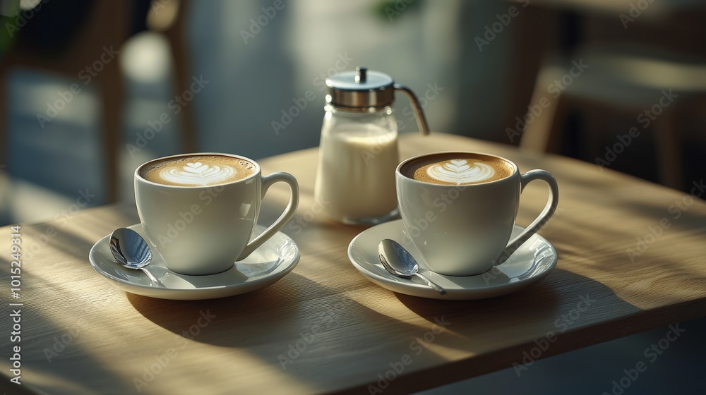 Cozy Coffee Shop Afternoon with Delightful Latte Art Cozy Coffee Shop Afternoon with Delightful Latte Art