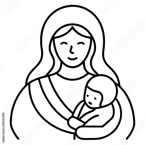 line art mother and baby vector illustration