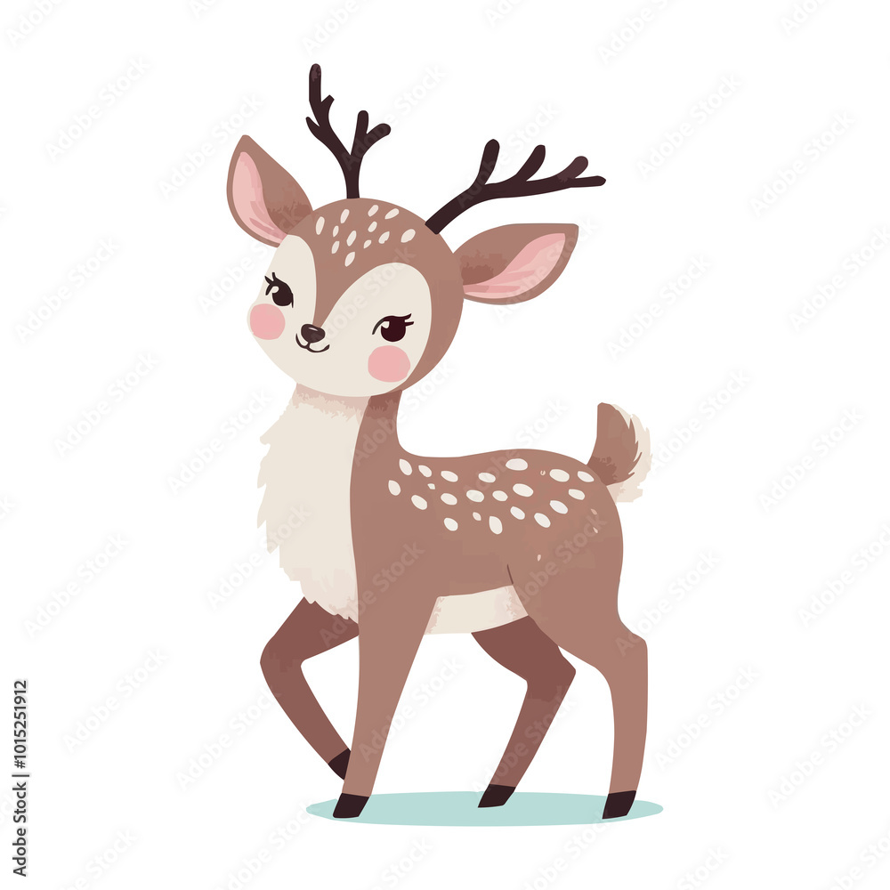 Cute Fawn Vector Illustration in the Spring Animals Theme on White Background Cute Fawn Vector Illustration in the Spring Animals Theme on White Background