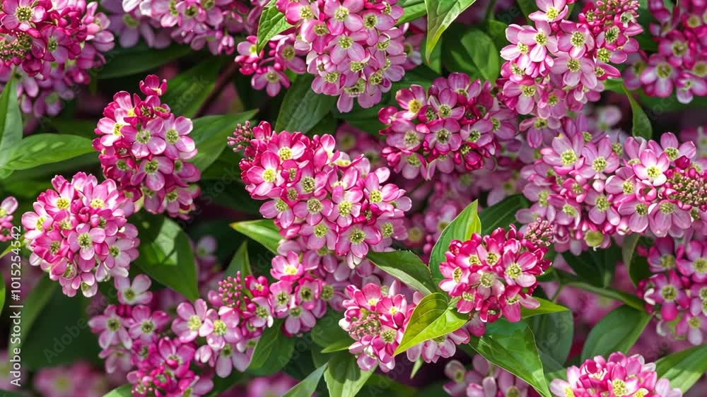 Pink flowers bloom in clusters on a bush in the garden Pink flowers bloom in clusters on a bush in the garden
