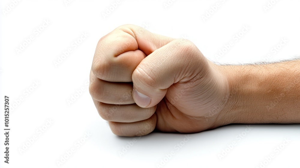 A closed fist on a white background. A closed fist on a white background.