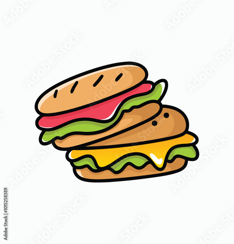 Breakfast sandwich cartoon style vector illustration