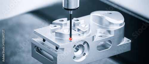 Cuadro en lienzo Operator inspection dimension metal parts by CMM after machining process in industrial factory