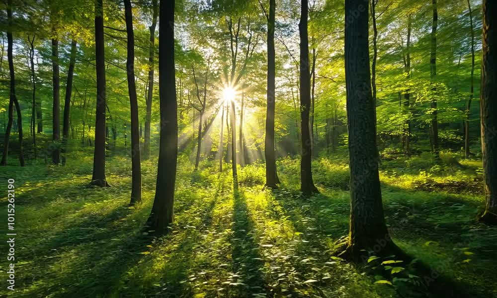 morning sunrays in the forest showing natural energy resource in nature