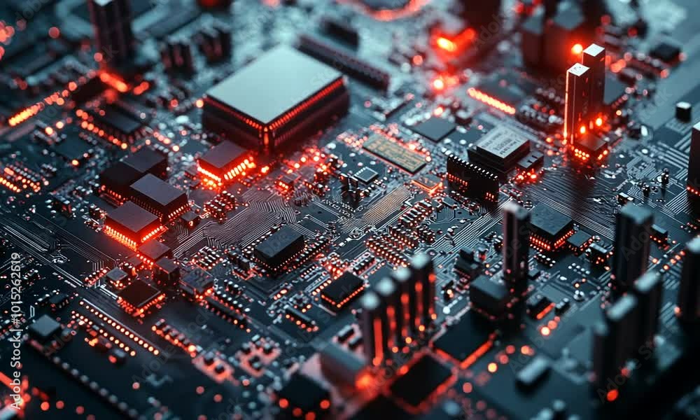 close up of electronic chip circuit with data transfer, science data technology concept close up of electronic chip circuit with data transfer, science data technology concept