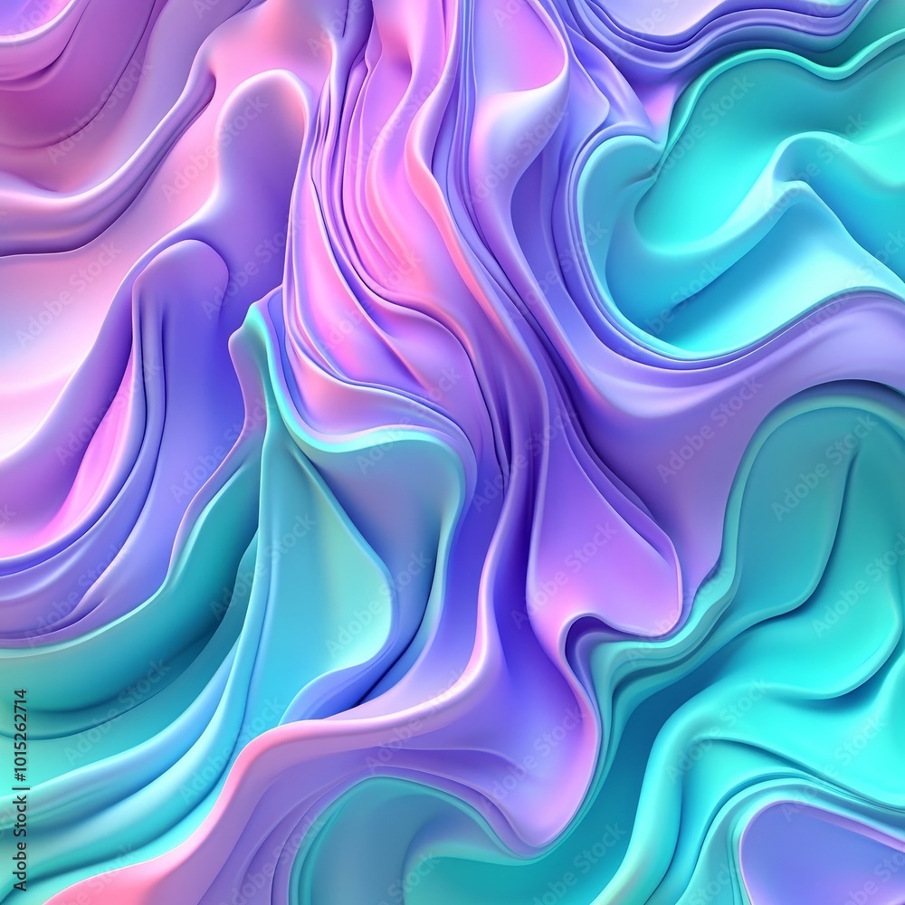 Obraz premium Pastel Dreamscape Abstract Flowing Waves of Pink, Mint Green, and Lavender in 3D Digital Art